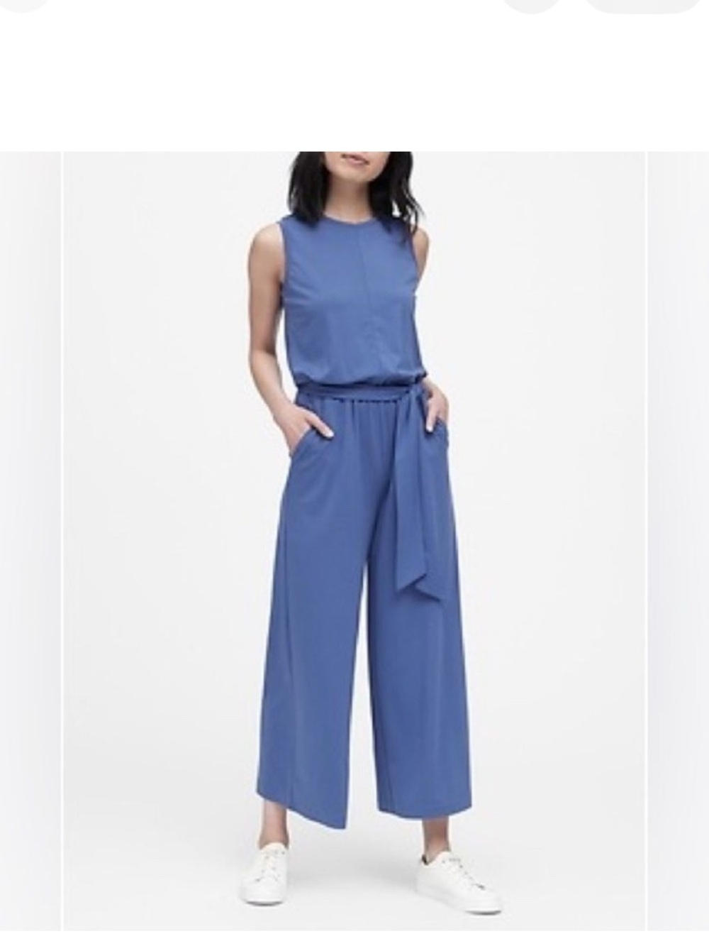 Banana Republic Sleeveless Wide-Leg Jumpsuit in Blue with pockets